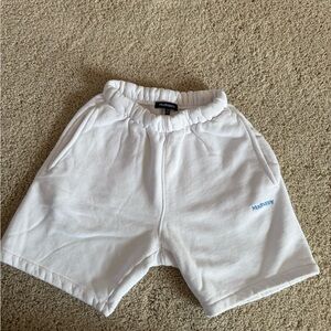 Madhappy White Terry Shorts with Light Blue Logo Embroidery